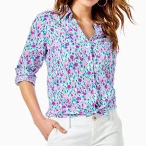 Lilly Pulitzer Seaview Sea View Button Down Hottie Dottie Hotti Dotti Large NWT